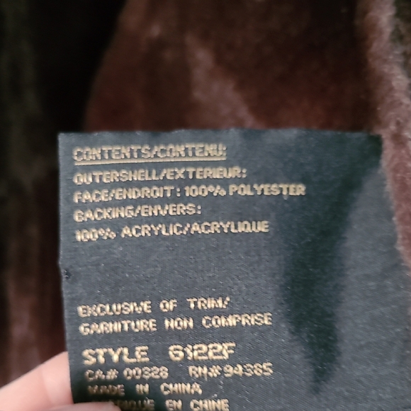 Women Novelti Black and Dark Brown Teddy Long Jacket with Faux Fur Hood Size XL - Picture 8 of 11